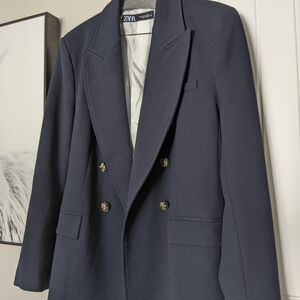 ZARA BRAND NEW Navy Double-Breasted Blazer with Gold Buttons